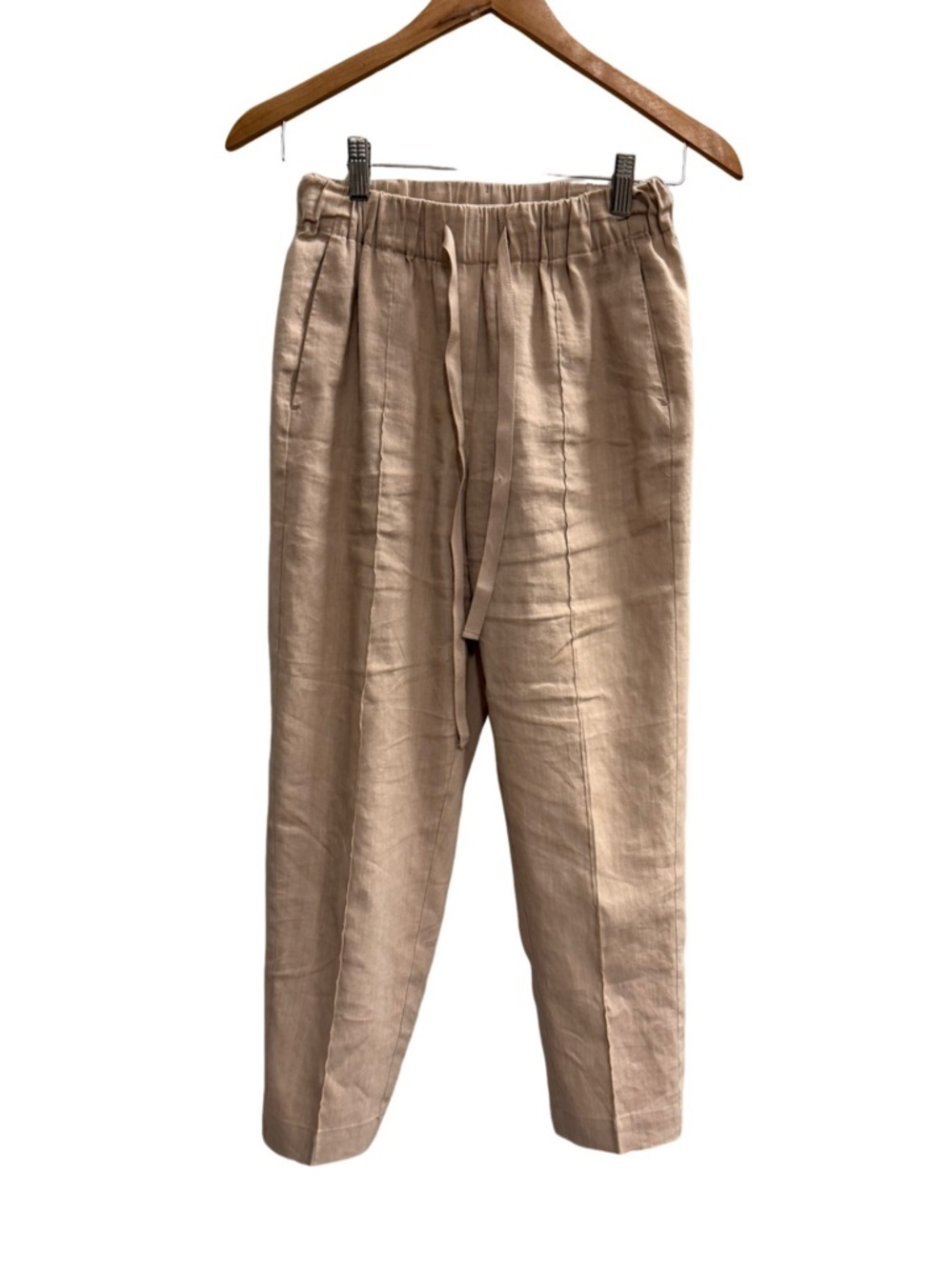 Babaton Linen Blend Drawstring Pants Beige Relaxed Minimalist Size Small
